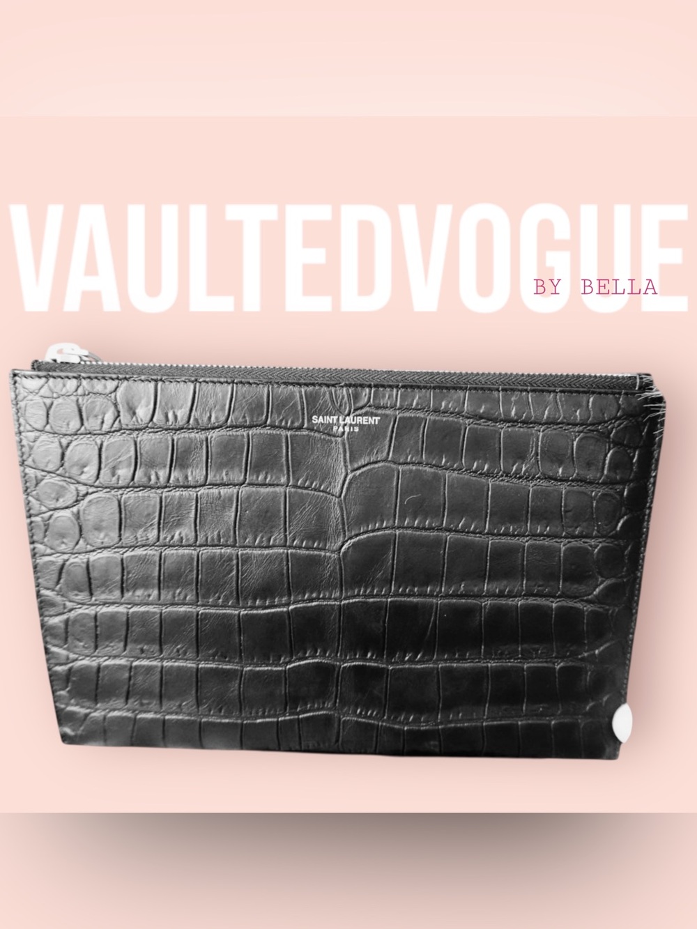 Yves Saint Laurent Crocodile-Embossed Leather Zip Pouch / Document Holder